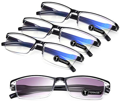 TERAISE 4PCS Lunettes de Lecture Anti-Lumière Bleue, Légères et Confortables pour Hommes et Femmes, Robustes Lunettes de Soleil, Étui Inclus (4.0X)