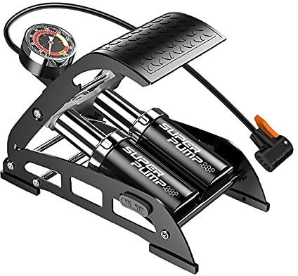 Aigid Bomba de pie - Bomba de pie de doble cilindro Bomba de aire portátil con manómetro de 200 PSI para bicicleta, coche, motocicleta