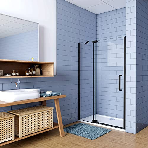 100x195cm Porta Doccia per Nicchia Apertura Battente 2 Pannelli in Vetro Temperato 8 mm Anticalcare Telaio Nero Opaco