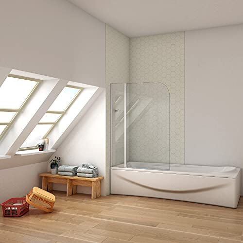 Ducha Casa 140x110cm Mampara de bañera plegable 2 hojas，sin marco exterior,aluminio mate, 4mm cristal templado, barra de sujeción incluido