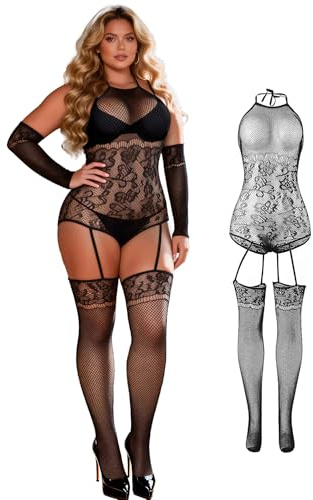 ohyeahlady kroppsstrumpa stora storlekar damer sexiga remmar underkläder damer sexiga underkläder curvy fisknät bodysuit med ärmar catsuit sexiga underkläder mulliga överdimensionerade tights