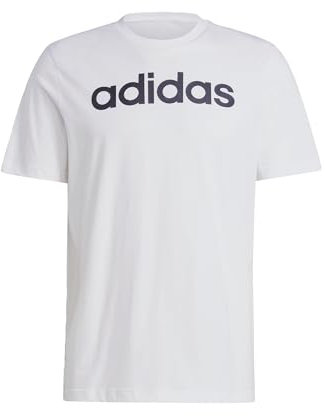 adidas Men's Essentials Single Jersey Linear Embroidered Logo Tee, White / Black, M
