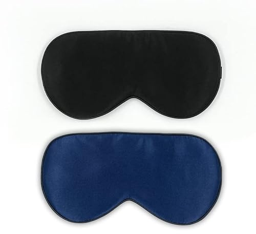 townssilk 2 pcs 100% Silk Sleep mask with Adjustable Strap,Comfortable and Super Soft Eye mask Including 1 pc Balck and 1 pc navyblue