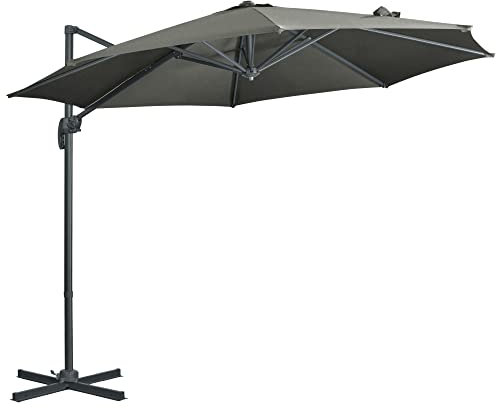 Outsunny Parasol déporté Ø 3 m octogonal inclinable manivelle avec pied en acier gris