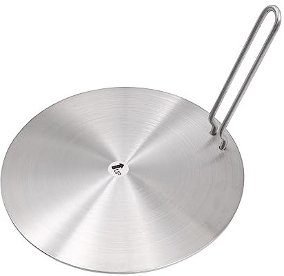 NUZAMAS Induction Hob Heat Diffuser Plate Cooking Converter Disc Electric Cooker Plate Stainless Steel Heat Diffuser Induction Plate with Separable Handle 20cm