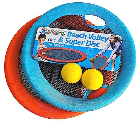 alldoro 60049 Beachball-Set & XL Wurfscheibe Set 2 in 1, 2 Handtrampoline Ø 40 cm + 2 Softbälle, wetterfestes Outdoor-Spielzeug ab 5 Jahren