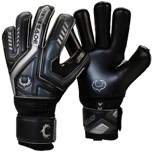 Renegade GK Talon Blackhawk Goalie Gloves with Pro-Tek Finger Savers | 4mm Hyper Grip & Duratek | Black Soccer Goalkeeper Gloves (Size 8, Youth-Adult, Roll Cut, Level 2)