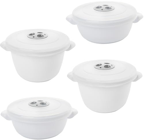Mikrowellengeschirr mit Deckel 4er Set Mikrowellen Geschirrset mit Dampfregelventil + Griff, 2 x 1L & 2 x 1.5L, aus lebensmittelechtem Kunststoff, Spülmaschinenfest, Hergestellt in der EU