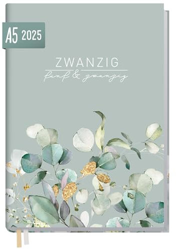 Häfft® Chäff-Timer Classic Kalender 2025 A5 Minty Leaves Buchkalender, Terminplaner, Terminkalender, Wochenplaner für 12 Monate: Jan. 2025 bis Dez. 2025 - nachhaltig & klimafreundlich