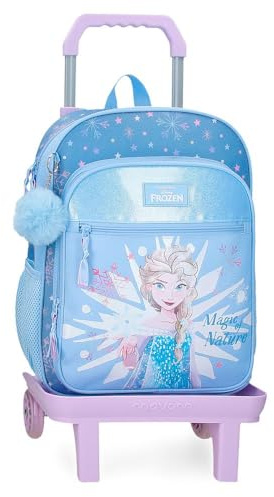 Disney Frozen Magic Ice Zaino per bambini, blu, realizzato in poliestere, spallacci regolabili per un comodo trasporto, vari scomparti, con portachiavi pompon blu, blu, Zaino 38 + carrello