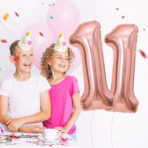 Globos de 11 cumpleaños,Oro_rosa 11 pulgadas Globo número, 11 decoraciones de Globo número cumpleaños para hombre y mujer, Globo inflable de lámina de Oro_rosa 11