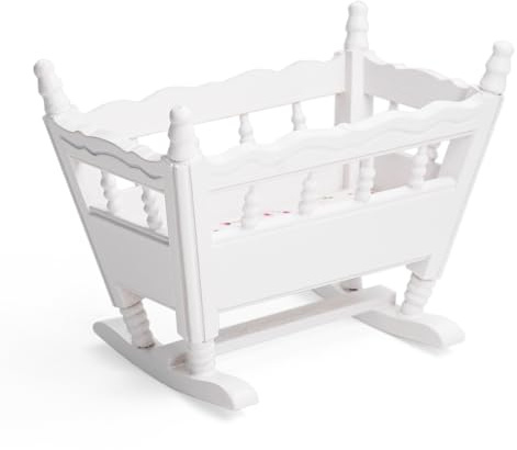 Odoria Dollhouse Baby Crib Miniature: 1/12 Scale Cradle for Dolls House Nursery Cute - Mini Wood Bassinet Furniture White