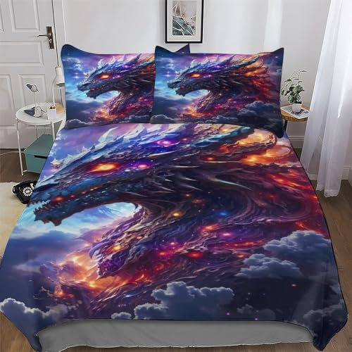 AAPZY Drache Bettwäsche Set 2tlg Mit Kissenbezug Atmungsaktiver Mikrofaser Bettbezüge Bettbezug Für Optimales Schlafklima Für Erwachsene Teenager Kinder Single (135x200cm)
