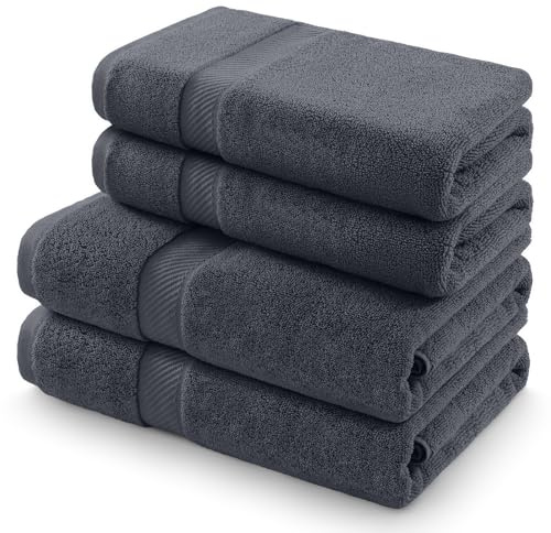 Homaxy 4er-Pack Handtücher Set aus 100% Baumwolle, 500 g/m² Weich & Saugstark, Waschbar bis 60°C - 2 Badetücher 70x140 cm & 2 Handtücher 50x100 cm, Anthrazit