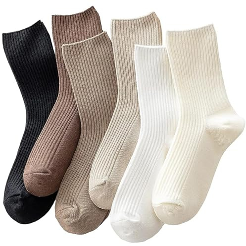 KU 6 Paia Calzini Donna Cotone Premium per-Autunno-Inverno - Calze Donna Sportivi Estetiche per Abbigliamento Casual - Regalo a Womens Taglia 35-42 (Marrone)