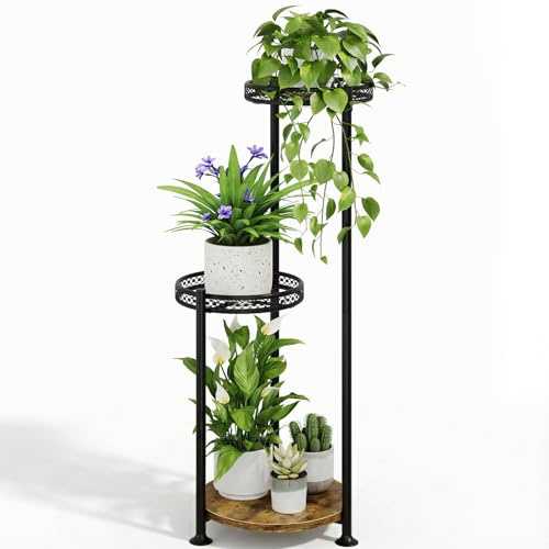 Bamworld Support de fleurs en métal à plusieurs étages - Support pour plantes moderne pour l'intérieur - Étagère à plantes peu encombrante - Tabouret noir comme escalier à fleurs