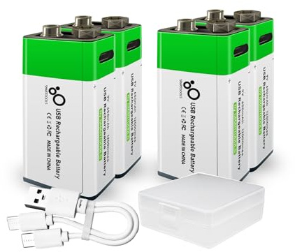 Lankoo 4pcs 9V Battery USB Type-C Rechargeable Batteries, High Capacity 650mAh 5920mWh 1.5 Hours Fast Charge, Cycle Times up to 1200x with Type-C Port Charging Cable