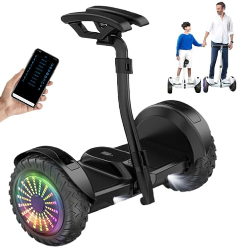 54V Monopattino Elettrico Fuoristrada, Con Luci A LED E Musica Bluetooth, Controllo Tramite Gambe/mani E Controllo Tramite APP, Carico 130Kg - 10'' Mozzi Ruota LED Multicolori Da(Nero)