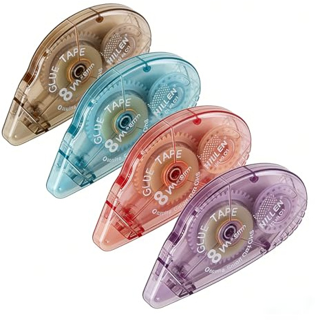 Harnovlis Glue Roller Tape, 4-Pack Double Sided Adhesive Tape Dispenser, 8Mx8MM for Crafting, Cards & Scrapbooking