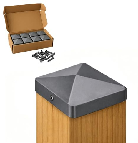 FeNau Set di 10 tappi per pali 7 x 7 cm, antracite RAL 7016, recinzioni in legno, piramide con 20 viti