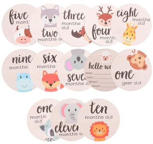 YARNOW Monthly Milestone Cards Wooden Round Photo Props Set for New Mothers Shower and Recording Milestones