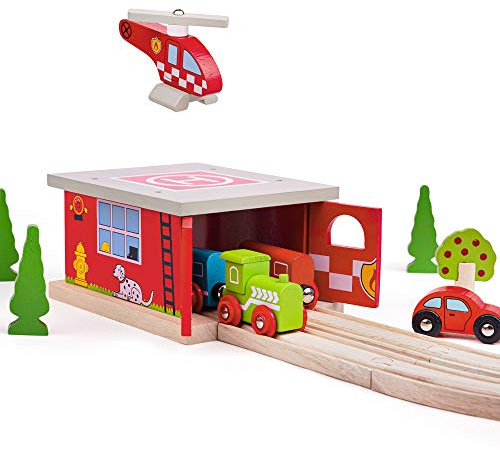 Bigjigs Rail Firestation Shed, Red