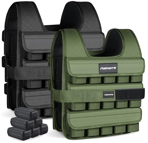 MSPORTS Gewichtsweste Premium Verstellbar von 5 kg - 30 kg Weighted Vest | Laufweste Damen Herren | Fitness Trainingsweste Krafttraining (10 kg, Military Green)
