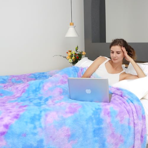 Fleecefilt blå filt – 300 GSM filt för soffa, säng, – mjuk lätt plysch mysiga mikrofiberfiltar och överkast för vuxna, barn, pojkar, flickor (152 x 203 cm)