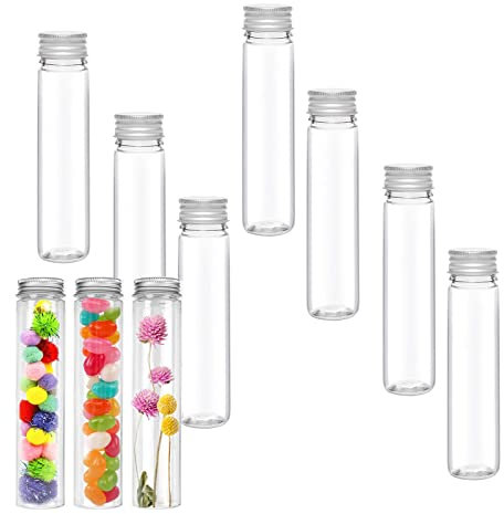 10Pcs Tubos de Ensayo de Plástico con Tapa de Rosca 80ML Tubo de Ensayo Laboratorio Transparente Tubos de Prueba de Plastico para Dulces Perlas Flor