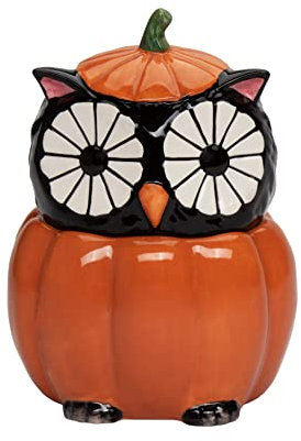 Cosmos Gifts Halloween Pumpkin Owl Candy Jar, 5 x 4 5/8 x 6 5/8H, Black and Orange