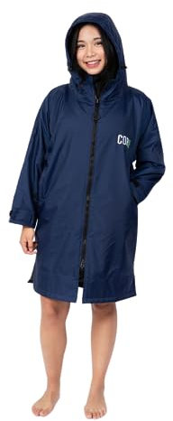 COR Surf Swim Parka for Youth and Adults | Heavy-Duty Towel-Lined Weatherproof Swimming Jacket for Men, Women, and Kids (Dark Blue - XS)