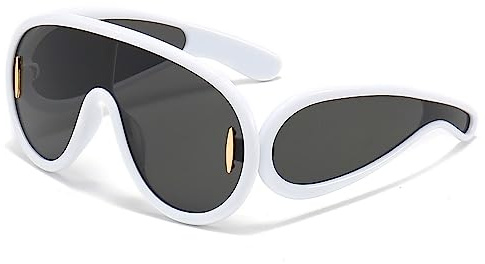 LJCZKA y2k Occhiali da Sole Pilota Donna Uomo, Occhiali da Sole Grandi One Piece Occhiali Hippie Futuristici Protezione UV400
