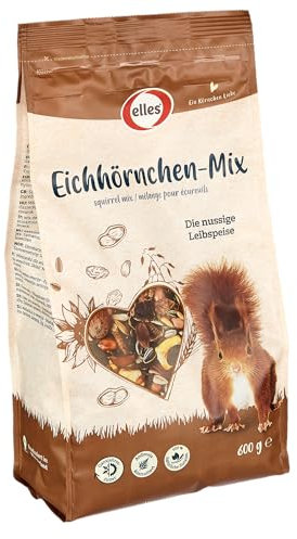 Elles Eichhörnchenfutter 5 x 600g I Nussige Vielfalt I Vitamine für Winter I Mit Erdnüssen, Hasel-, Zirbel- und Walnüssen, 100% natürlich I Dem natürlichen Speiseplan nachempfunden