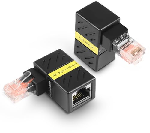 HATMINI 2 adattatori Ethernet a 360 gradi, Gigabit ad angolo di 90 gradi, adattatore di rete LAN Cat5 Cat6, 1000 Mbps RJ45 8P8C, connettore maschio a femmina per computer, laptop, router