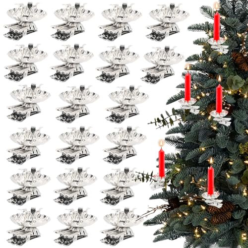 20 Stück Baumkerzenhalter Clip Silber Kerzenhalter Weihnachtsbaum Kerzeneinsätze Deko Mini Kerzenständer für Baumkerzen, Geburtstagskerzen, Tafelkerzen, Teelichter