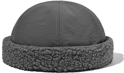 YAMEE Vinterdockmössa herr värme, matrosmössa herr köldskydd, vintermössa dam snabbtorkande, beanie mössa herr rullad manschett plysch, unisex dockmössa justerbar elastisk, GRÅ, one size
