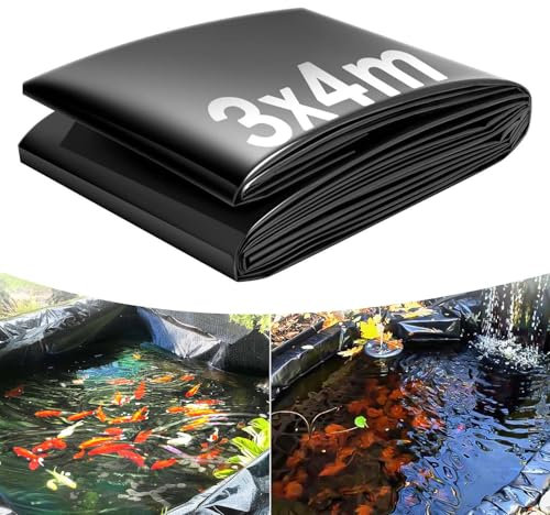 alouweekuky 3x4m Lona para Estanque, Revestimiento de Estanque 0.2 mm de Espesor, Pond Liner para Estanque Jardin Exterior Prefabricado, Estanque Tortugas, Fuentes