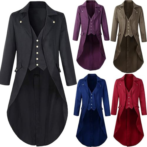 VPQILH 2025 Giacca Steampunk Uomo Vendita, Cappotto Gotico Frack da Uomo Uniforme Rinascimentale Trench Coat Vittoriano Palazzo Abito Medievale Vintage Giacca Risvolto Cappotti Costumi da Gentiluomo