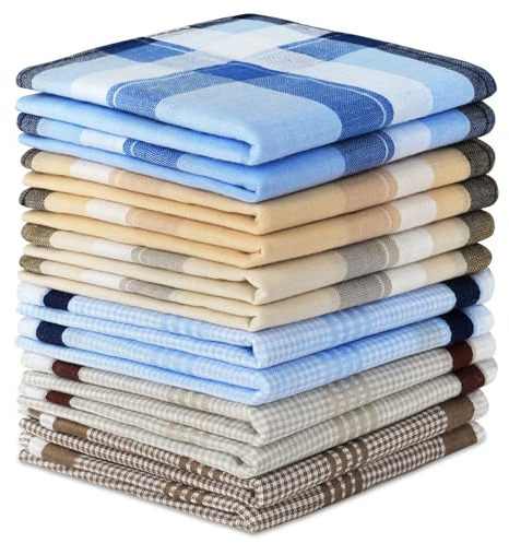 URAQT Fazzoletti Uomo, 12 PCS Fazzoletti Stoffa Fazzoletto da Taschino 38cm*38cm, Grandi Fazzoletti in Cotone per Uomini, Regalo Elegante#01