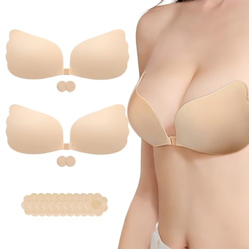 AWSOLAR 2 Pack Stick on Bra Push Up, Strapless Bras for Women, Backless Bra