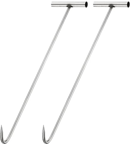 PATIKIL Manhole Hook 23.6 Inch, 2 Pcs 304 Stainless Steel T-Shaped Lid Manhole Cover Lifter with Pointed Tip for Lifting Pulling Storm Drain Cover