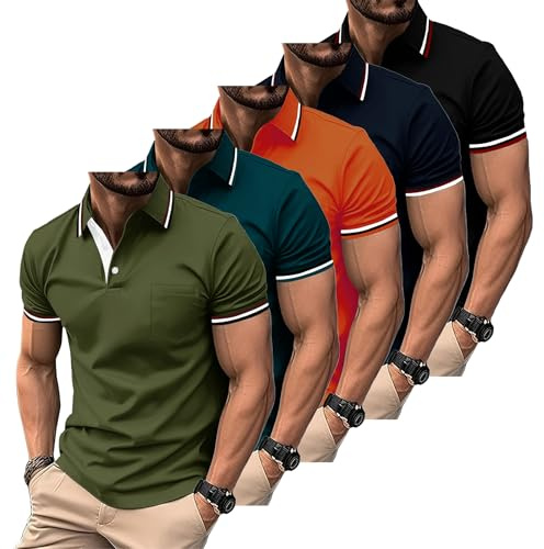 ZITY Polo Uomo Maniche Corte Pacco da 5 Polo Golf Tennis Estate Magliette Leggera e Traspirante T Shirt Primavera Camicie per Il Lavoro,Vacanze