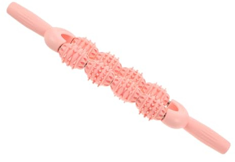 TOGEVAL Rouleau de Massage pour Mollets à Rouleaux Texturés, Bâton de Massage Manuel Portable Rose Cerisier, Outil de Relaxation Musculaire pour Sport, Yoga et Récupération des Jambes