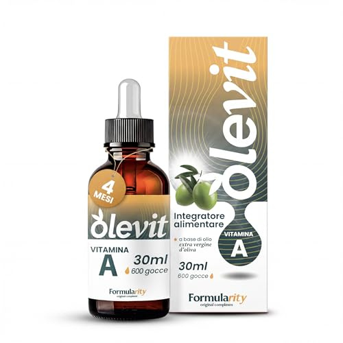 OLEVIT VITAMINA A - 4 Mesi di Durata - In Olio Extravergine d'Oliva Italiano Spremuto a Freddo - Integratore Naturale ad Alta Biodisponibilità - Senza Zuccheri, Glutine, Lattosio, 30ml- Made in Italy
