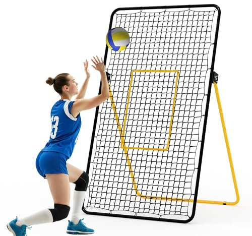 Aptliton Filet De Rebond Volley-Ball 122 * 121 * 213 cm, Cadre en Fer + Filet PE, Angles Réglables, Pliable Portable Multisports pour Intérieur Extérieur