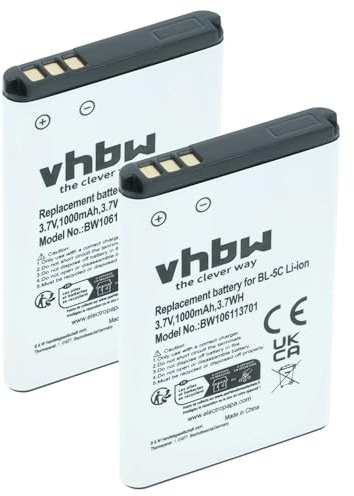 vhbw 2 x batteri kompatibel med Hagenuk Fono DS300, E110, E100, E60, C250, C900, C800 mobiltelefon smartphone (1 000 mAh, 3,7 V, Li-Ion)