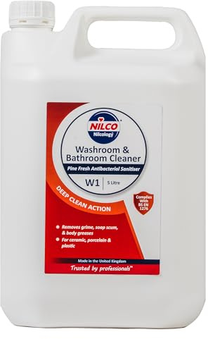 Nilco Washroom and Bathroom Cleaner - Acidic Detergent and Sanitizer for Glass, Plastic, Ceramic - Removes Limescale and Grime 5L