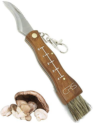 CRS Polizeigeprüftes Pilzmesser mit Bürste | Schwammerlmesser mit Pinsel zum aufklappen | Klappmesser mit gebogener Klinge Lineal aus rostfreiem Stahl | Kleines Taschenmesser (ohne Tasche)