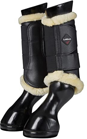 LeMieux Fleece Lined Brushing Horse Boots - Protective Gear and Training Equipment - Equine Boots, Wraps & Accessories (Black Natural/Large)
