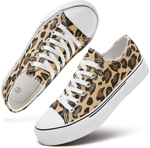 hash bubbie Women's Canvas Shoes Fashion Canvas Sneakers for Women Casual Tennis Shoes Low Top Walking Shoes(Leopard Print,US9)